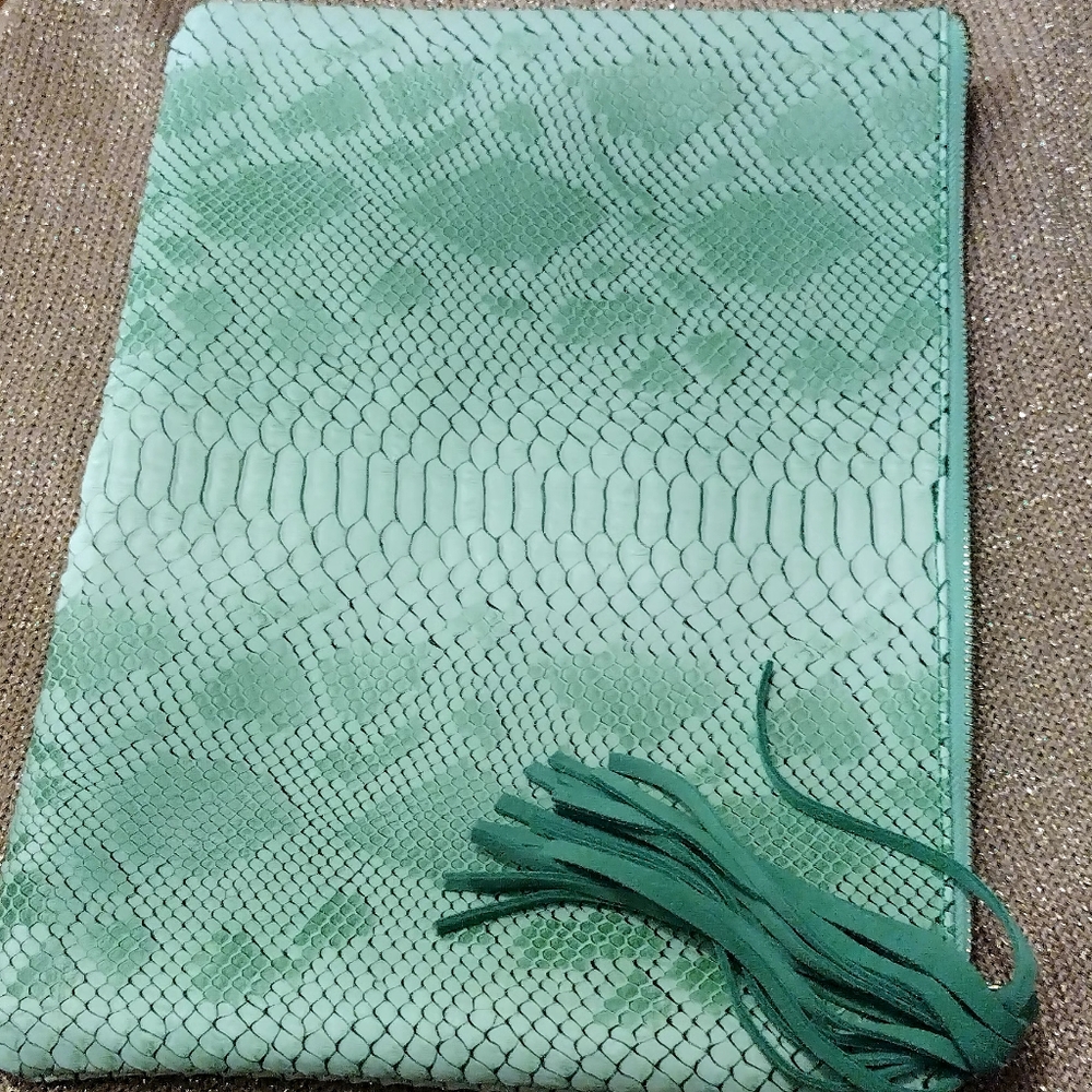 Bam Forever Green Snakeskin Clutch with Tassel.